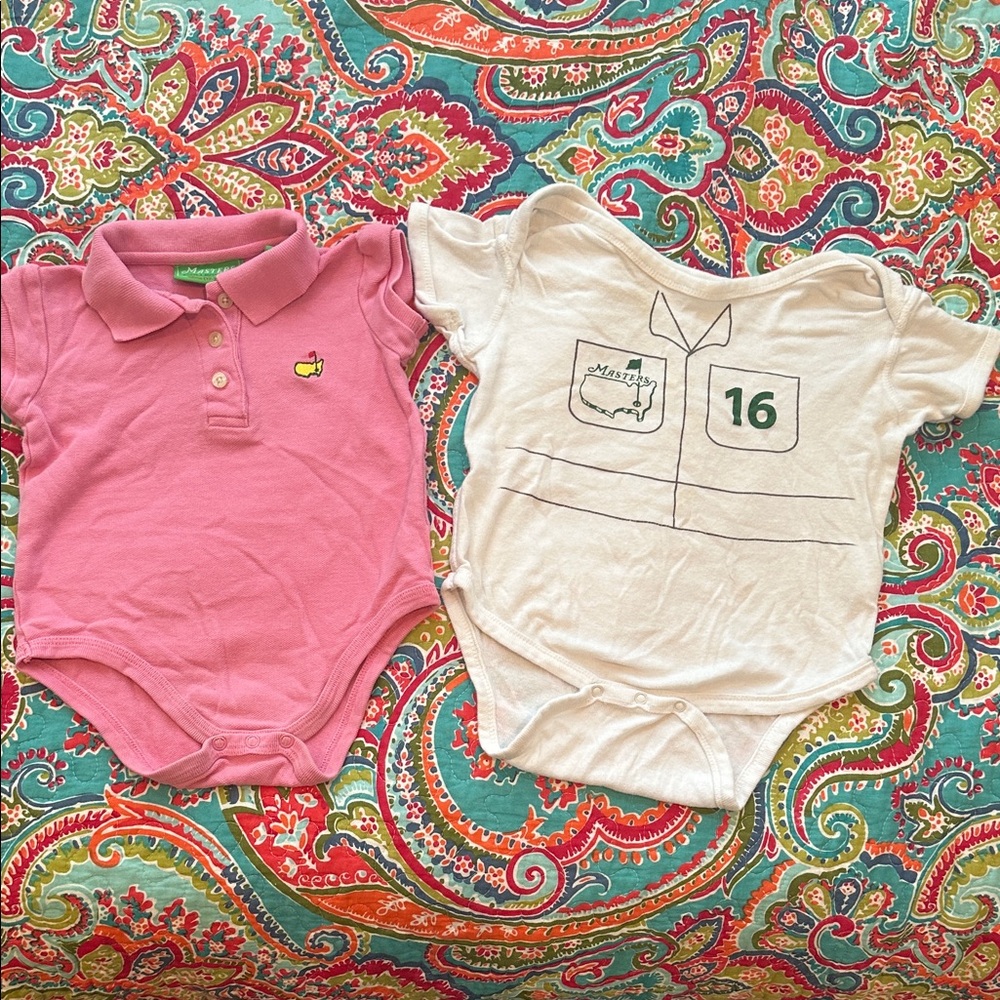 Two Onesies sz 12-18 mos straight from the Masters 2015! Adorable for twins!
